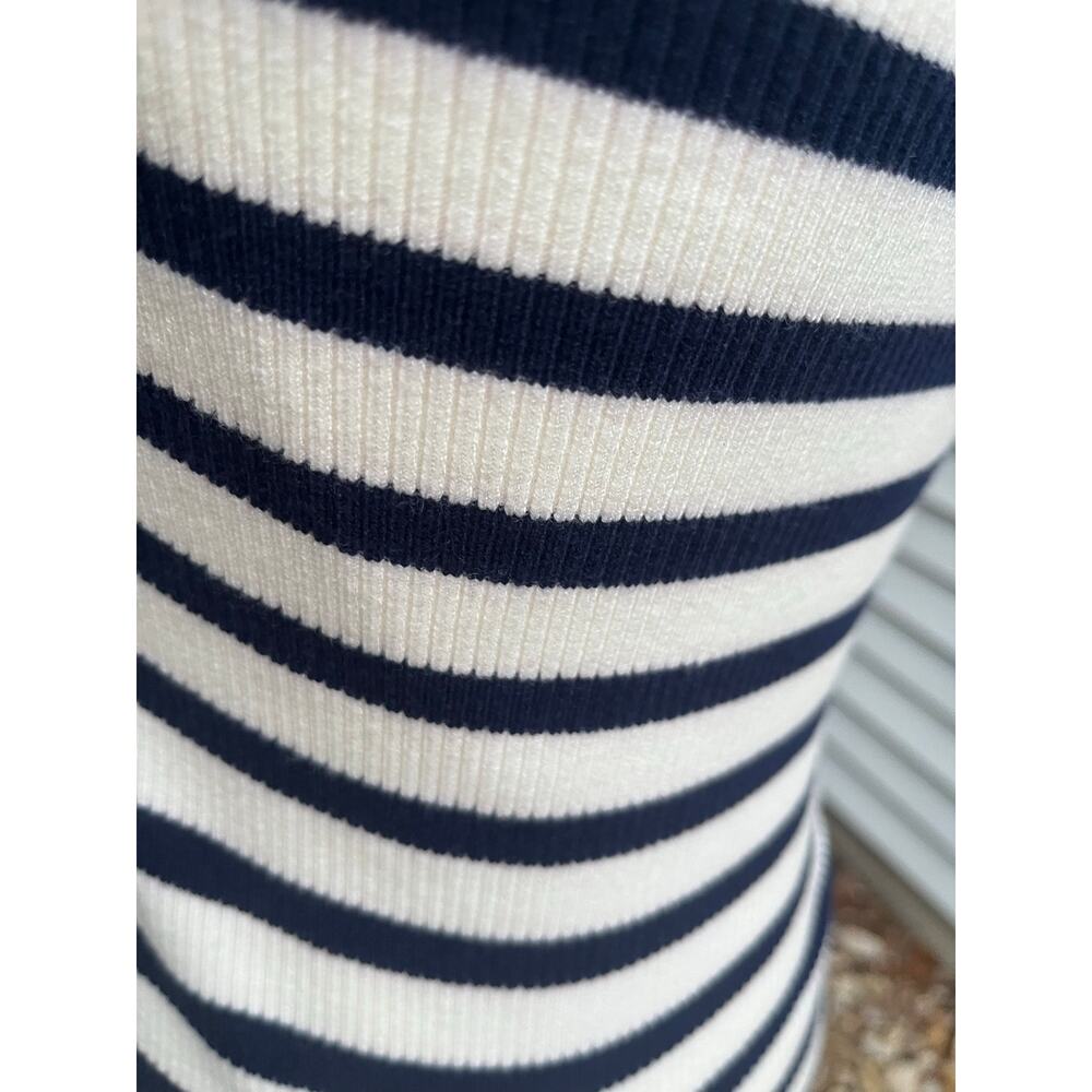 Knit Back Slitted Maxi Dress Navy White Sz M - Picture 6 of 10